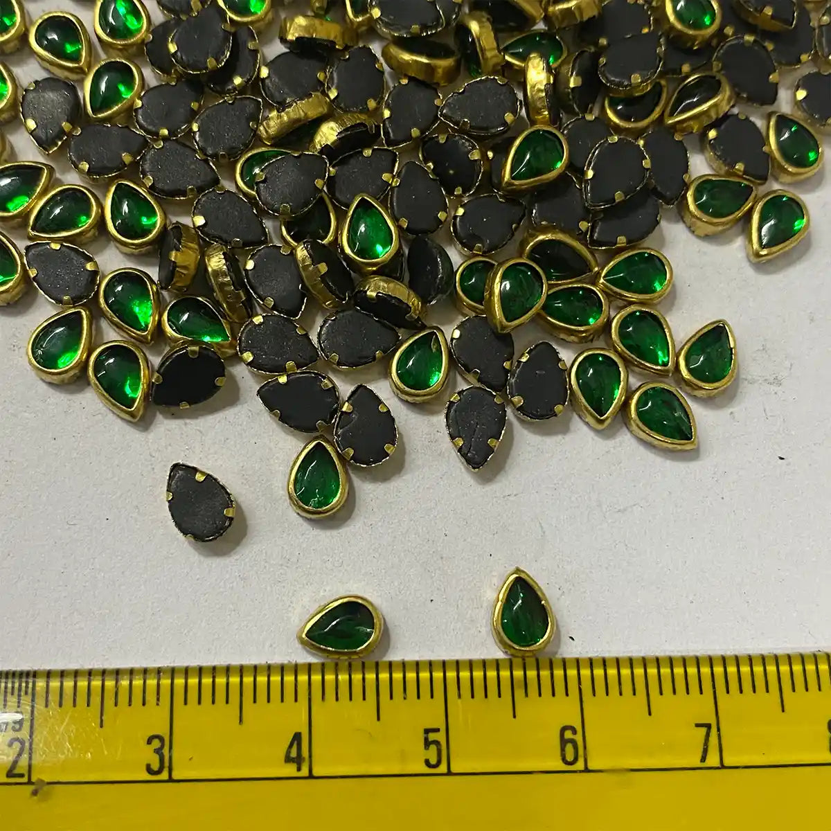 Glass Kundan Stone Framed Teardrop Shape Green Color 6mmX4mm (20grams)
