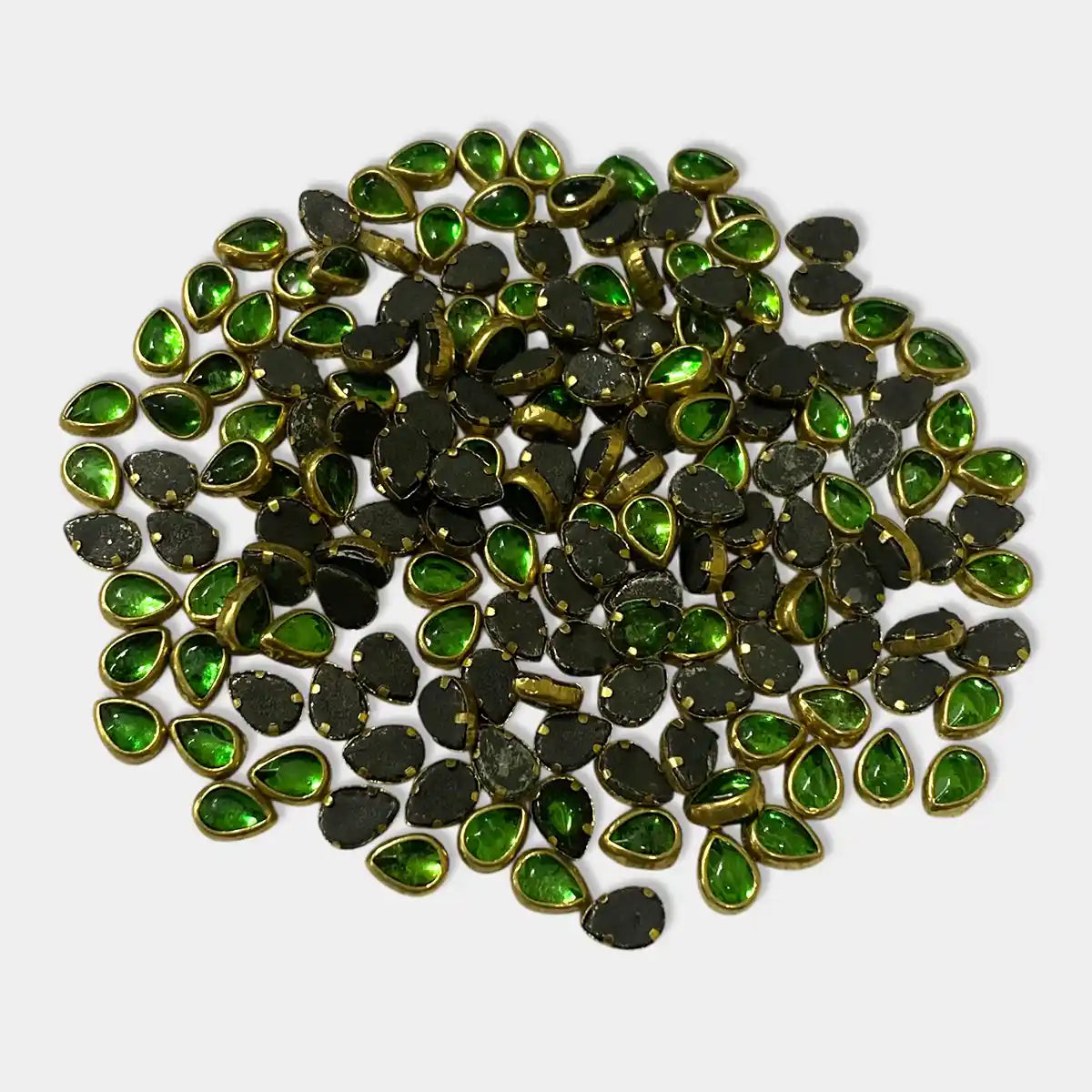 Glass Kundan Stone Framed Teardrop Shape Light Green Color 6mmX4mm (20grams)