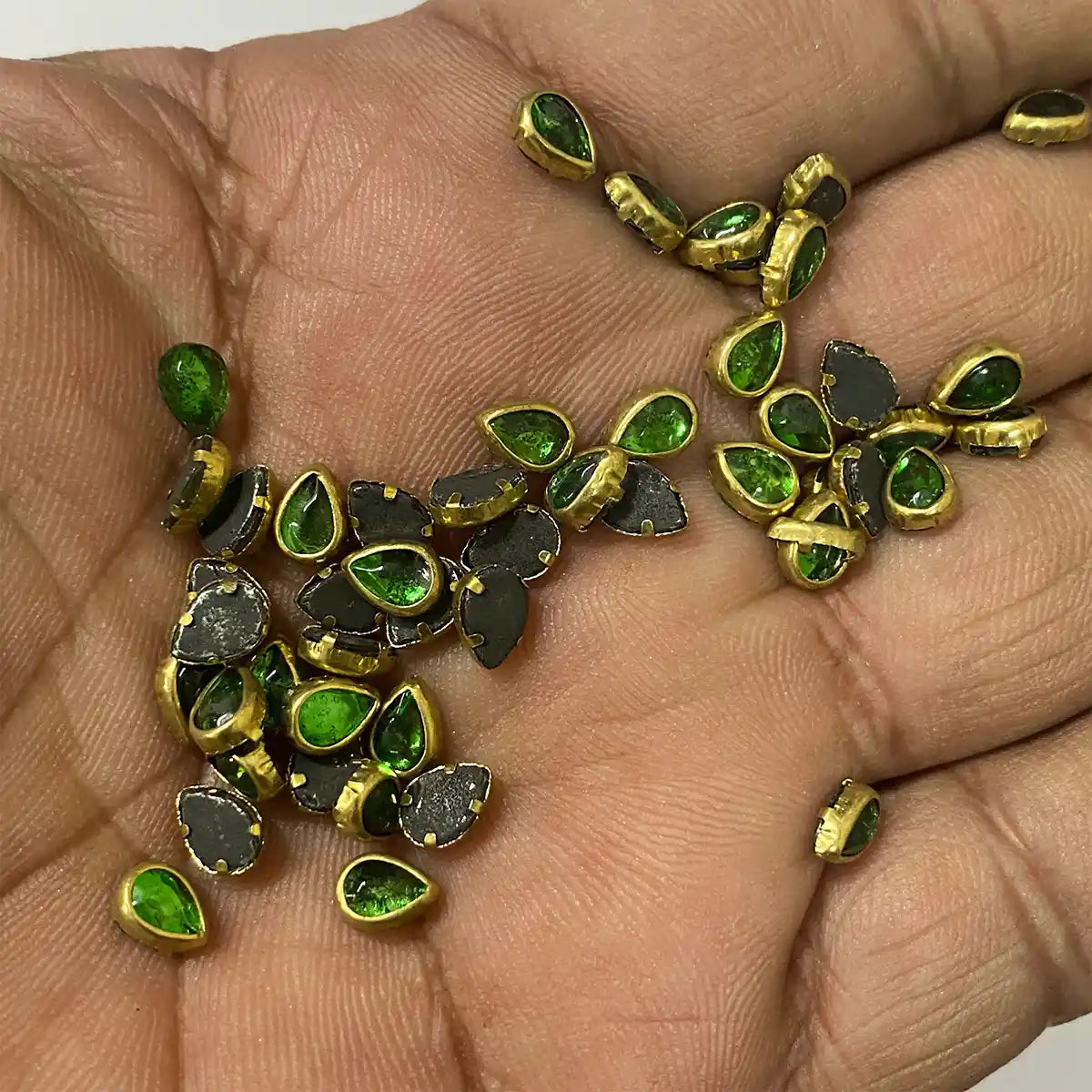 Glass Kundan Stone Framed Teardrop Shape Light Green Color 6mmX4mm (20grams)