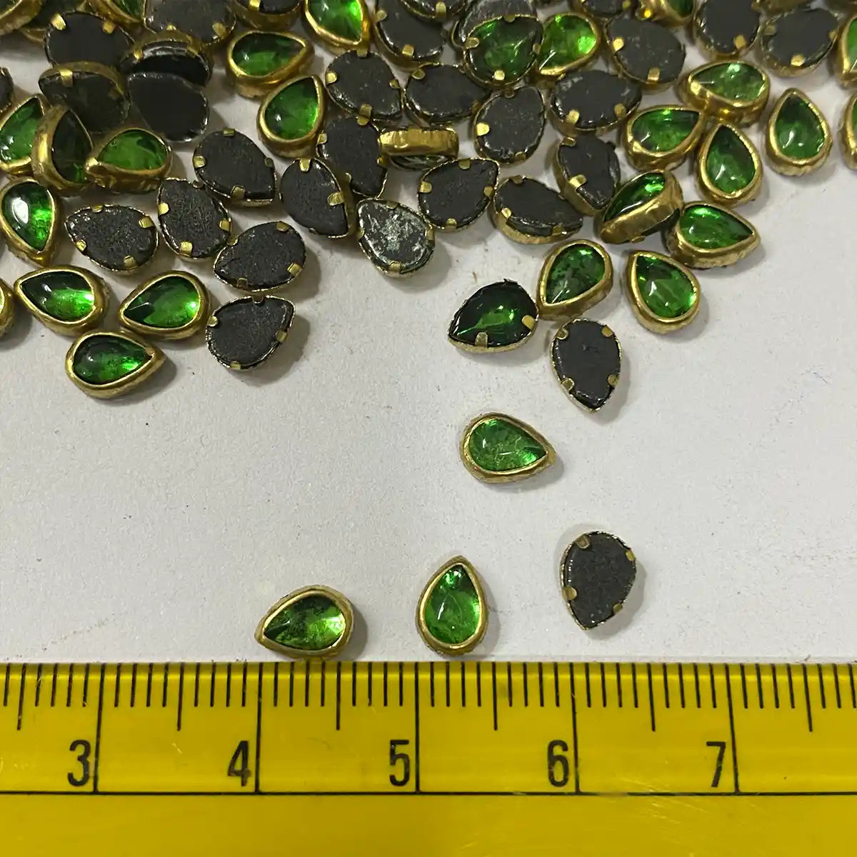 Glass Kundan Stone Framed Teardrop Shape Light Green Color 6mmX4mm (20grams)