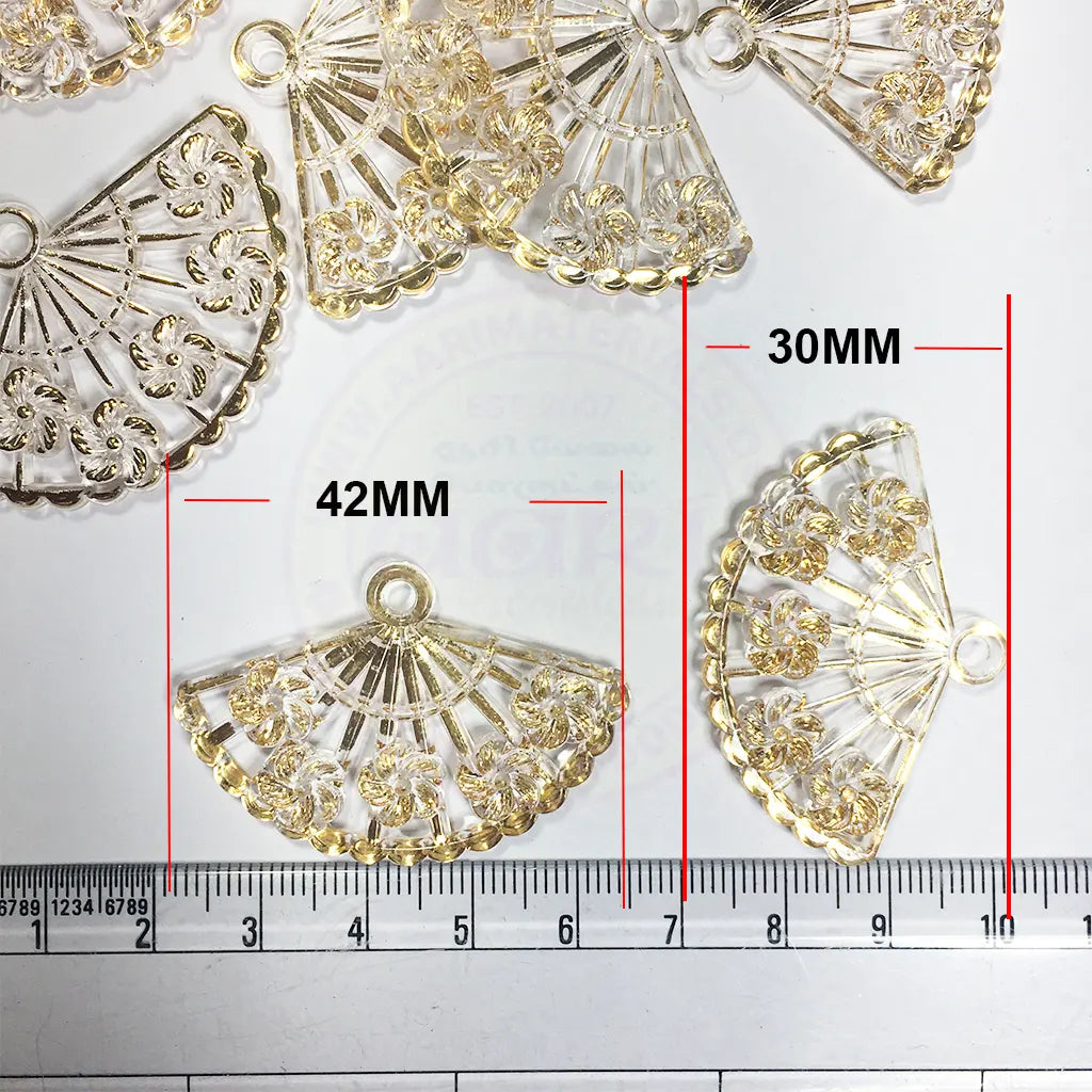 Gold Color Filigree Japanese Fan-Shaped Plastic Charms