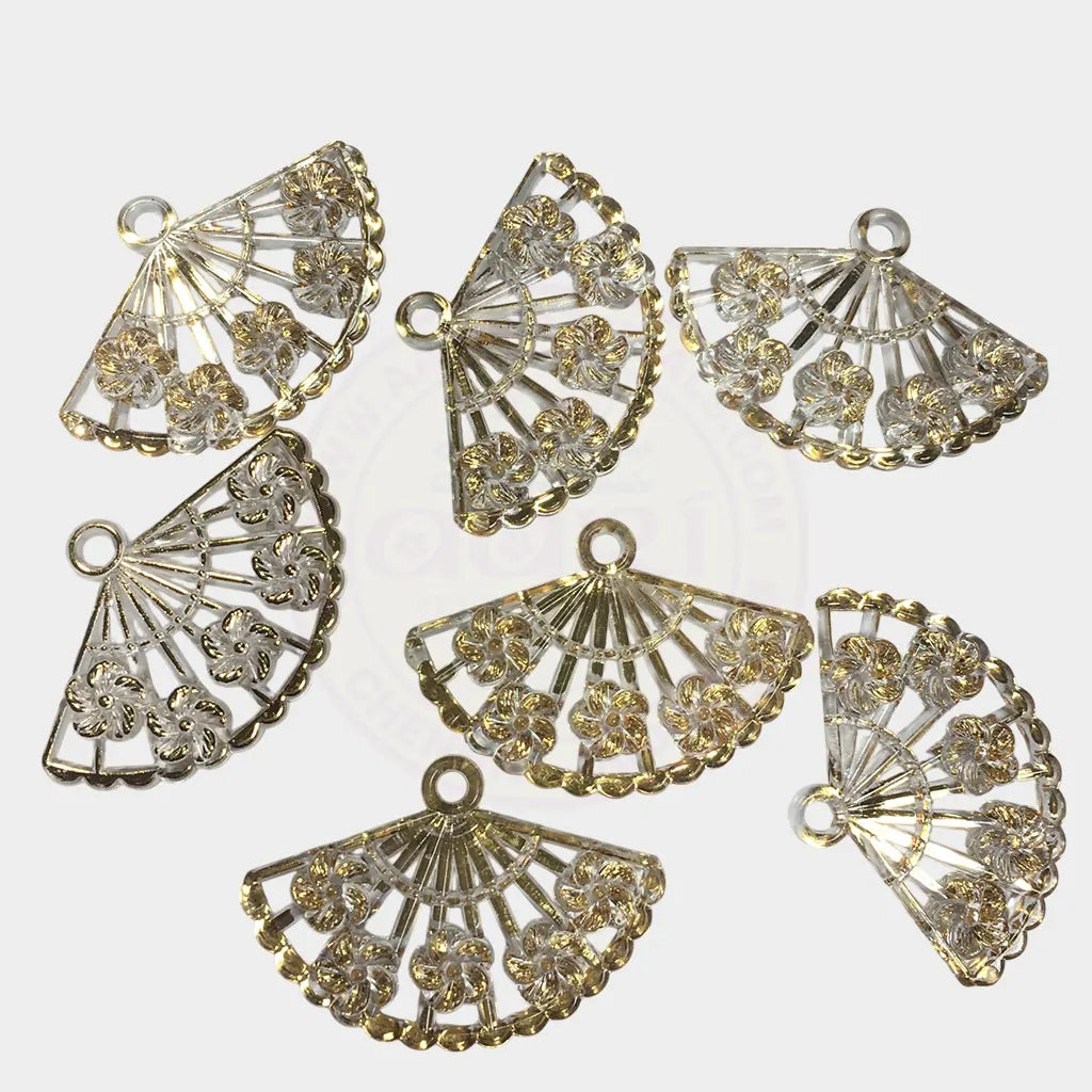 Gold Color Filigree Japanese Fan-Shaped Plastic Charms