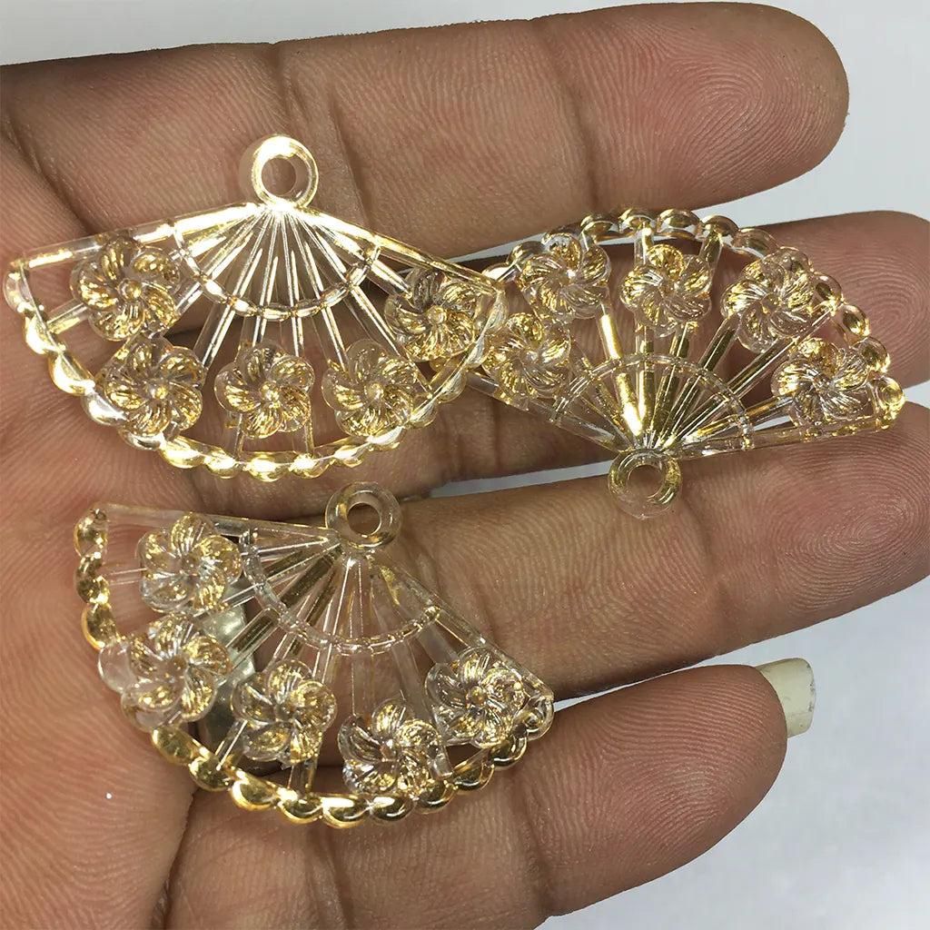 Gold Color Filigree Japanese Fan-Shaped Plastic Charms