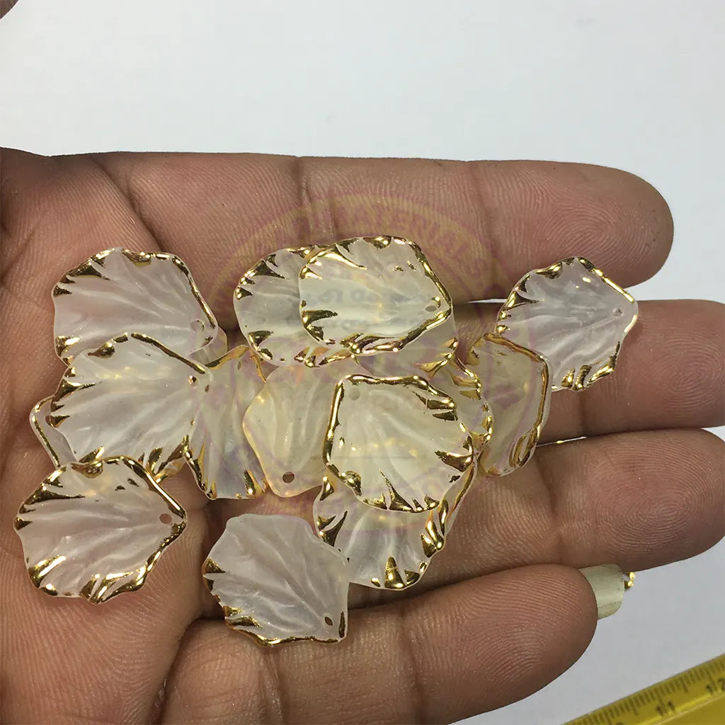 Golden Edge Matt Finish White Petal or Shell Beads Brooch Material Accessories (10 Grams)