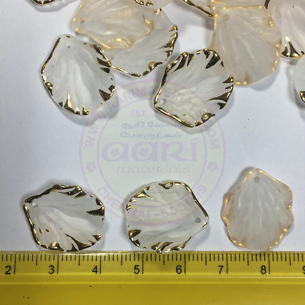 Golden Edge Matt Finish White Petal or Shell Beads Brooch Material Accessories (10 Grams)