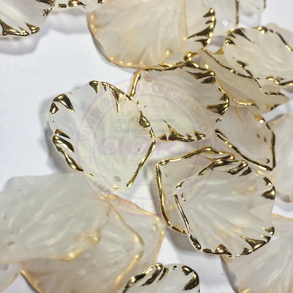 Golden Edge Matt Finish White Petal or Shell Beads Brooch Material Accessories (10 Grams)