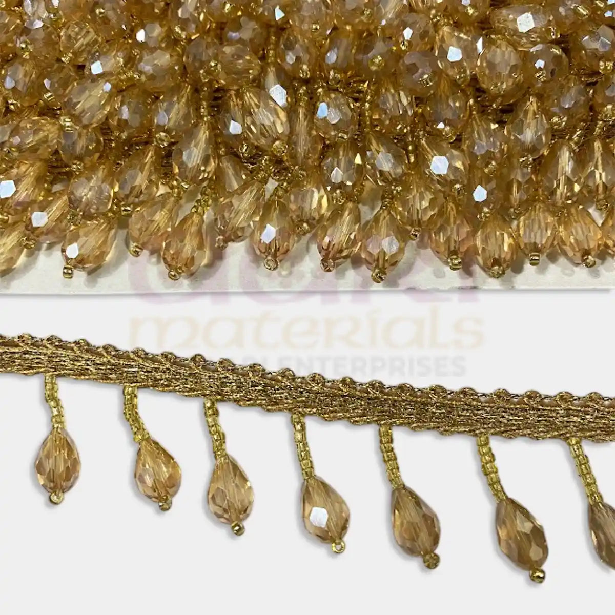 Golden Crystal Moti Beads Lace Model-AM26DF2 (1Meter)