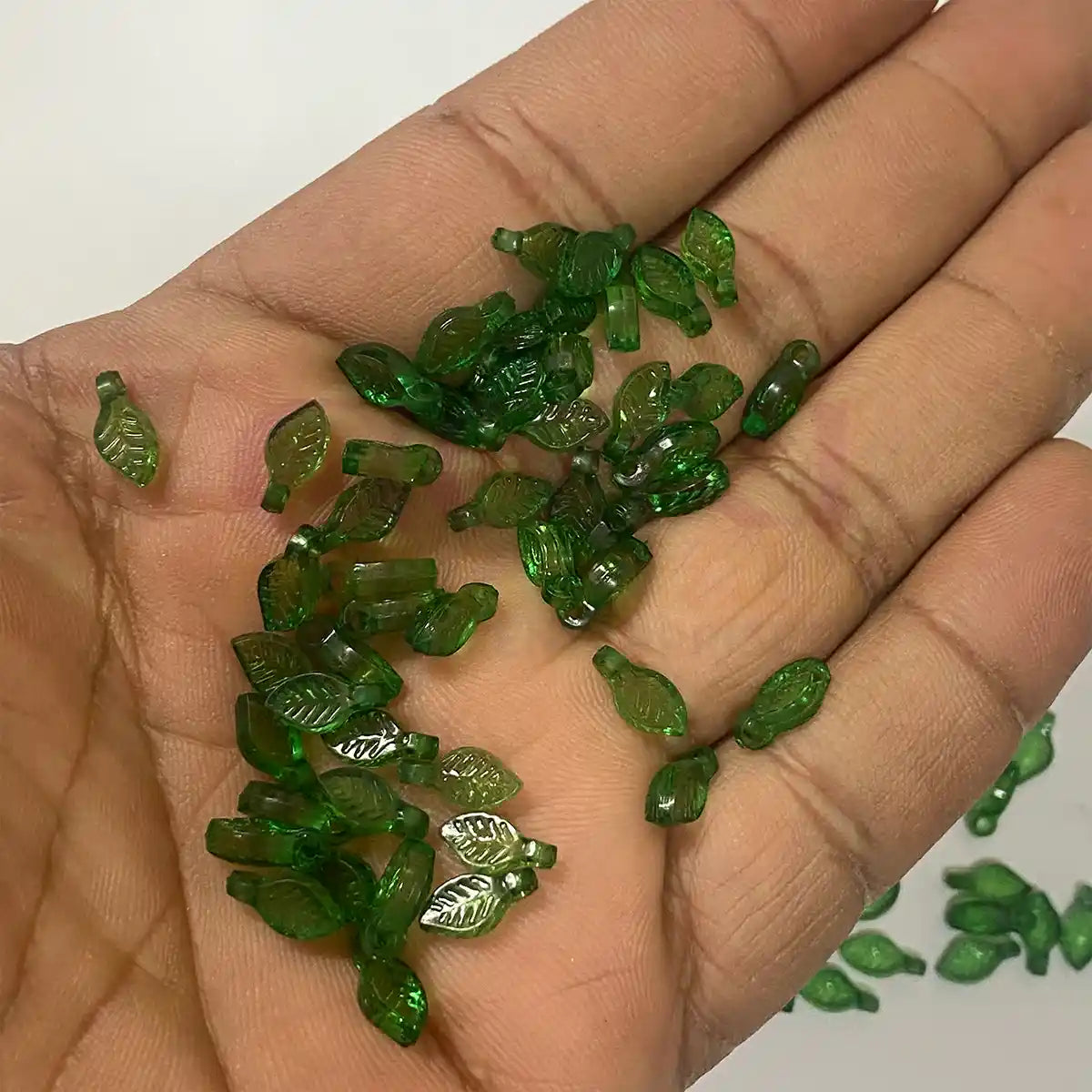 Green Leaf Beads Plastic Transparent charms - Pack of 10 Grams