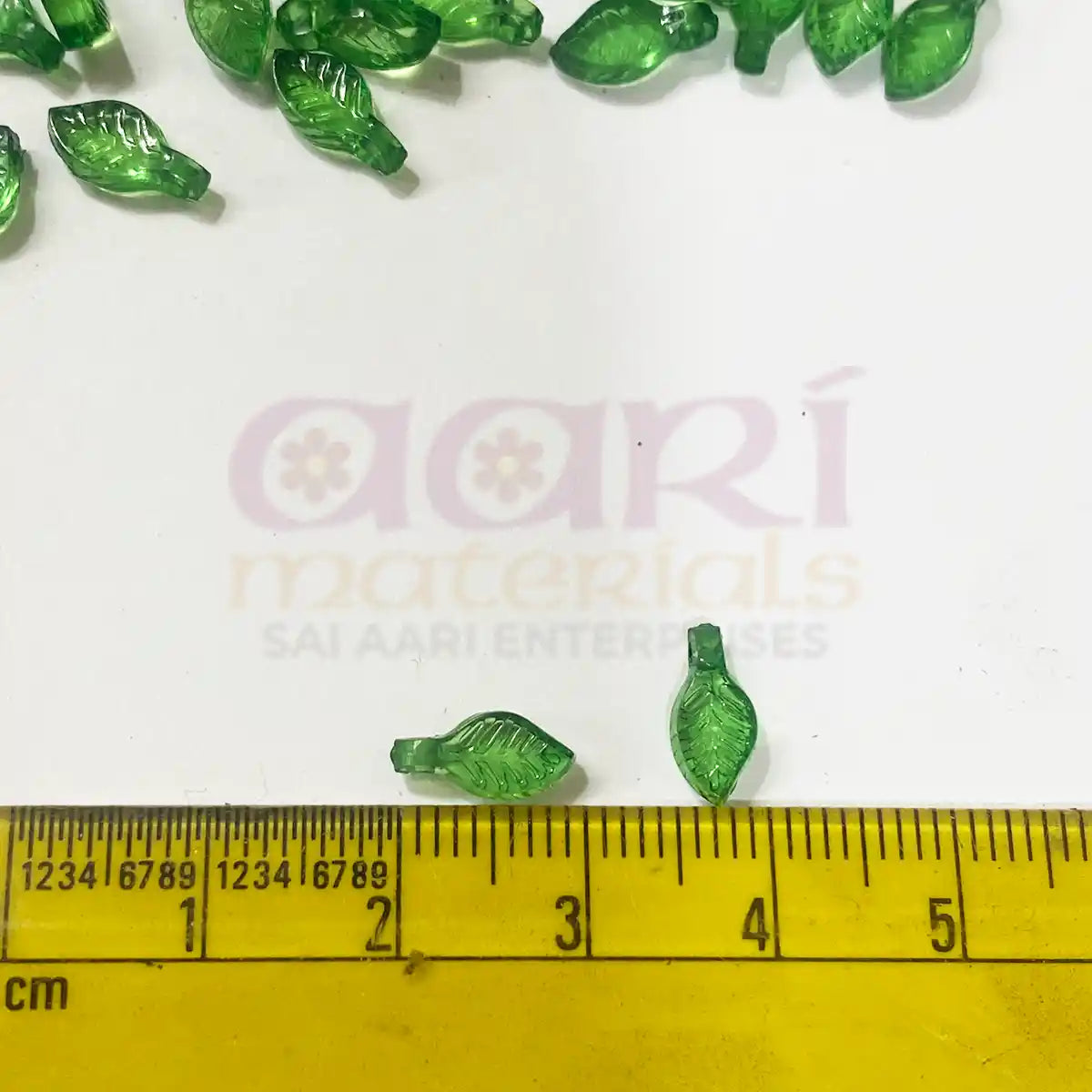 Green Leaf Beads Plastic Transparent charms - Pack of 10 Grams