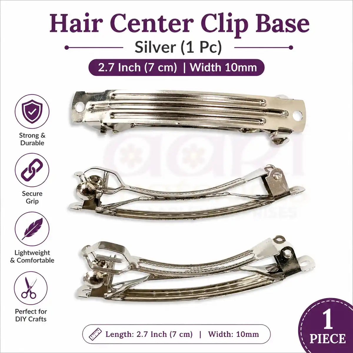 Hair Center Clip Silver Base (1 Pc) – 2.7 Inch (7 cm) DIY Hair Accessories