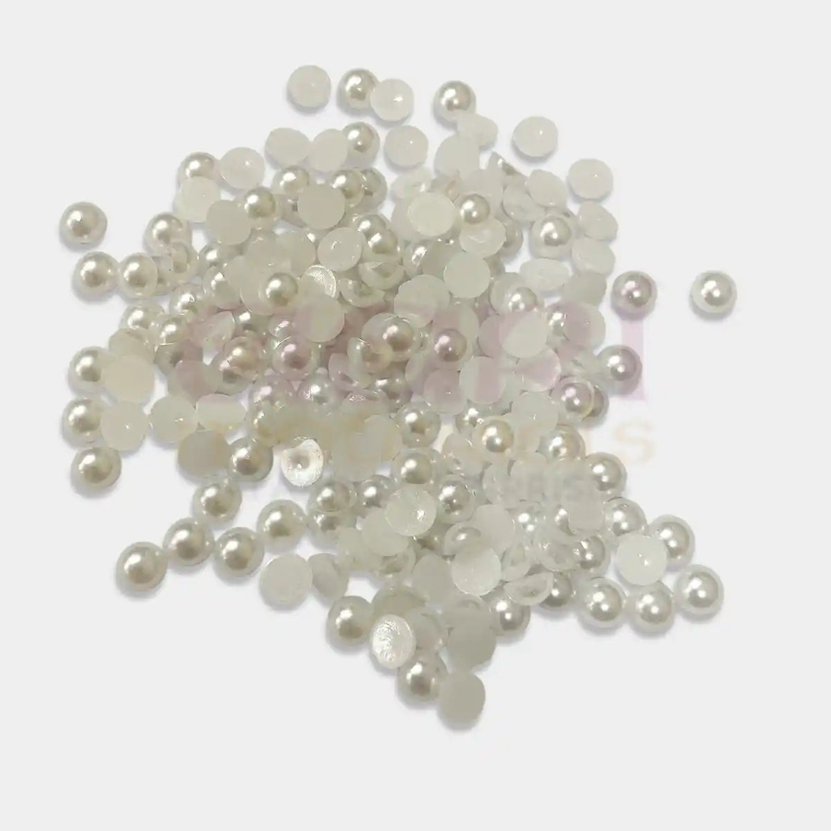 Half Cut Flatback Pearl Beads White - Pack of 10 Grams