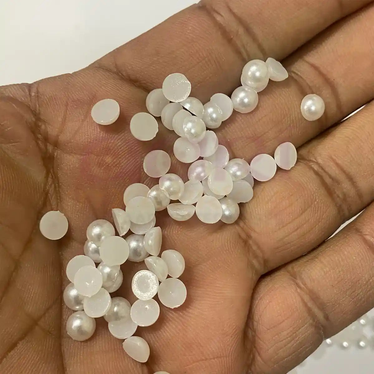 Half Cut Flatback Pearl Beads White - Pack of 10 Grams