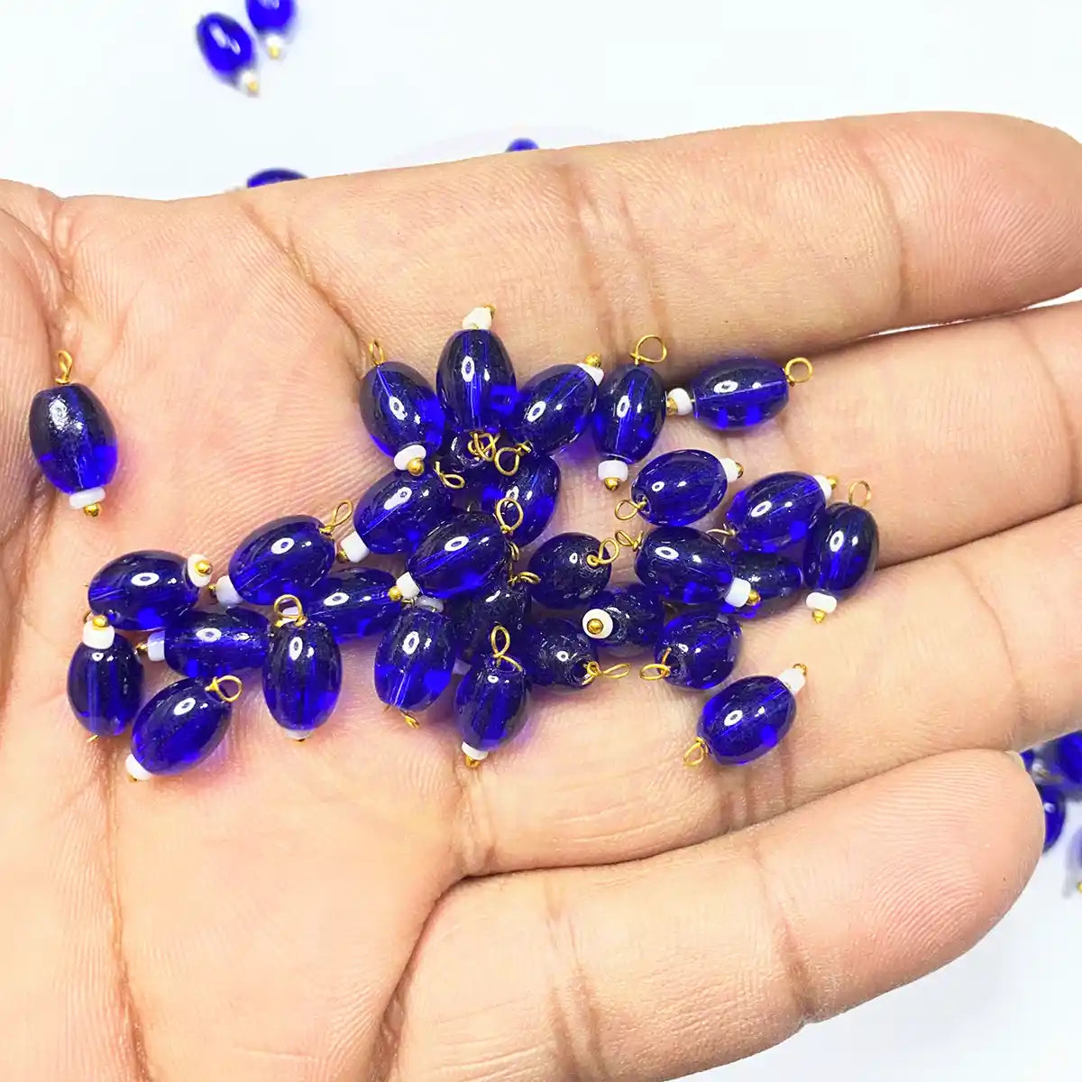 Hanging Beads Oval Shape Readymade Hook (8mmx6mm) Blue Color