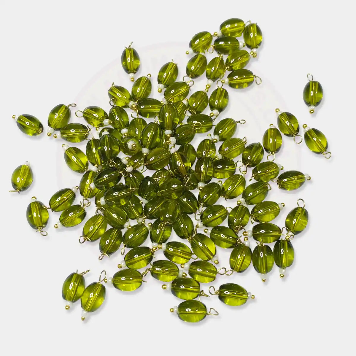 Hanging Beads Oval Shape Readymade Hook (8mmx6mm) Olive Green Color