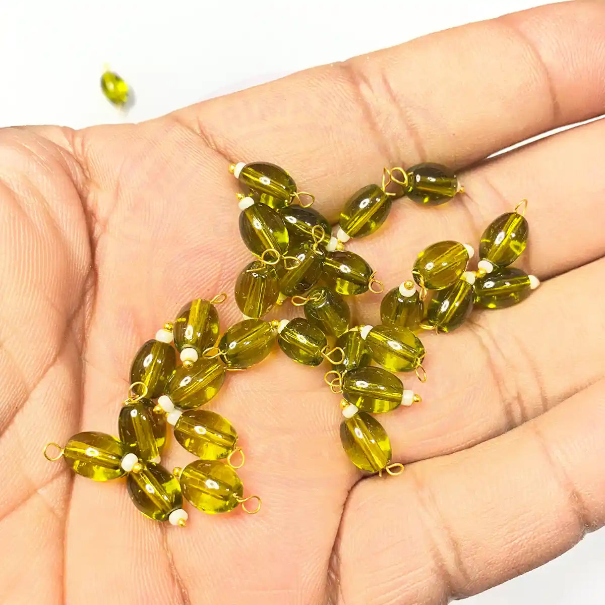 Hanging Beads Oval Shape Readymade Hook (8mmx6mm) Olive Green Color
