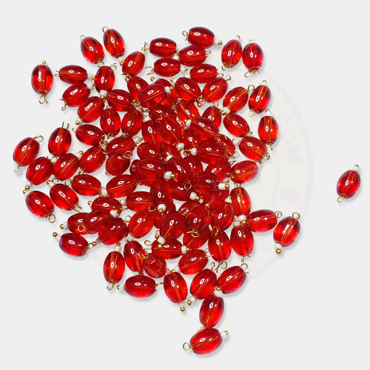 Hanging Beads Oval Shape Readymade Hook (8mmx6mm) Red Color