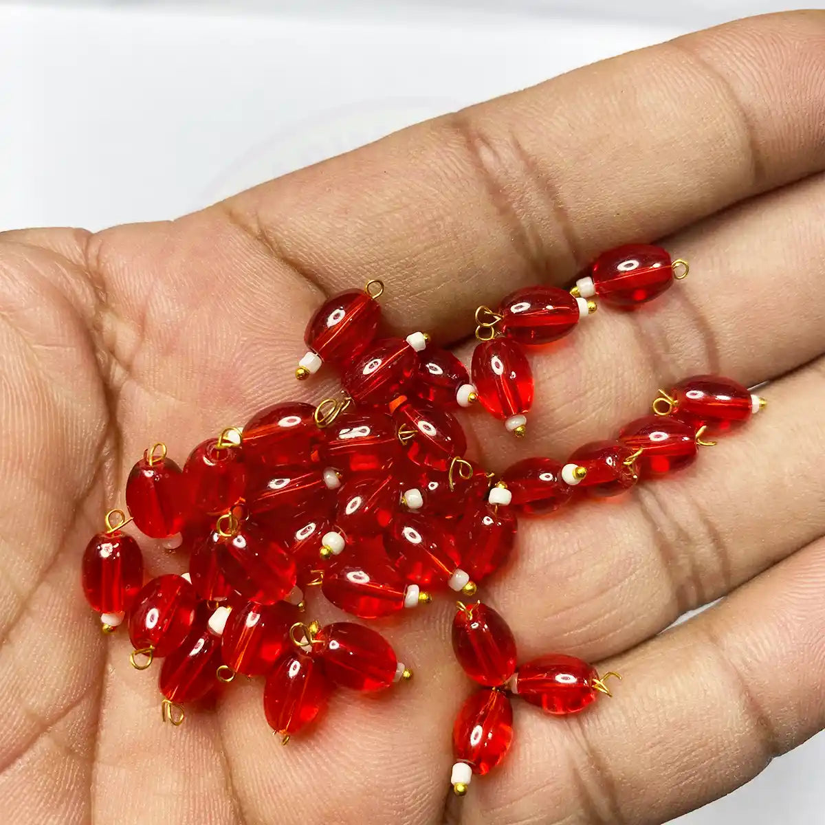 Hanging Beads Oval Shape Readymade Hook (8mmx6mm) Red Color