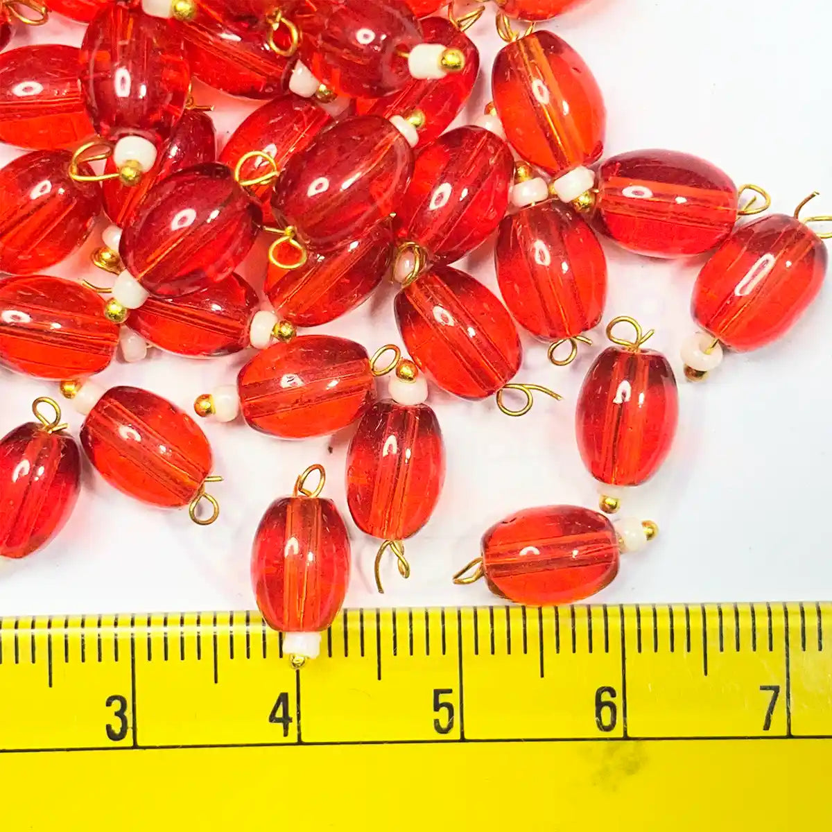 Hanging Beads Oval Shape Readymade Hook (8mmx6mm) Red Color