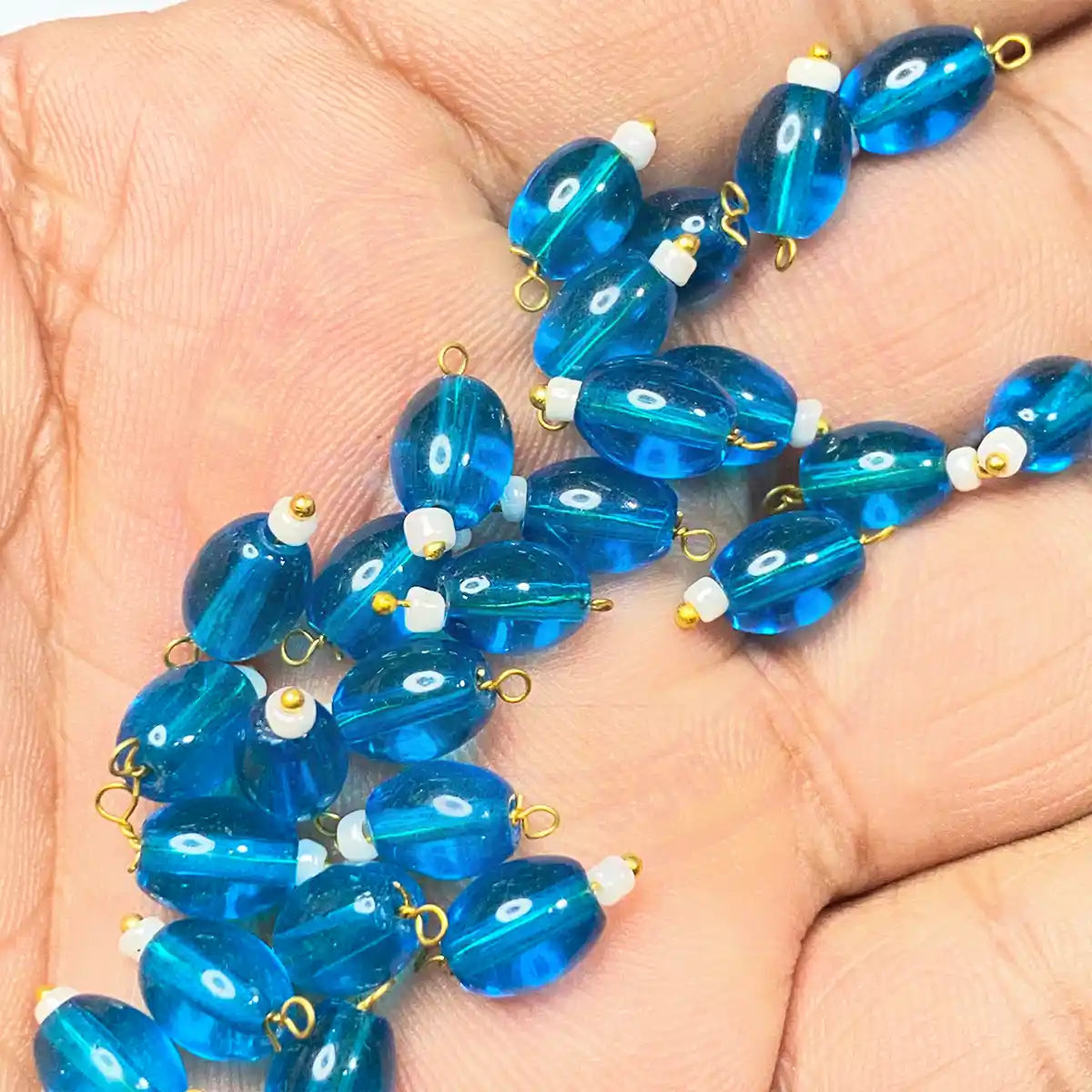 Hanging Beads Oval Shape Readymade Hook (8mmx6mm) Sky Blue Color