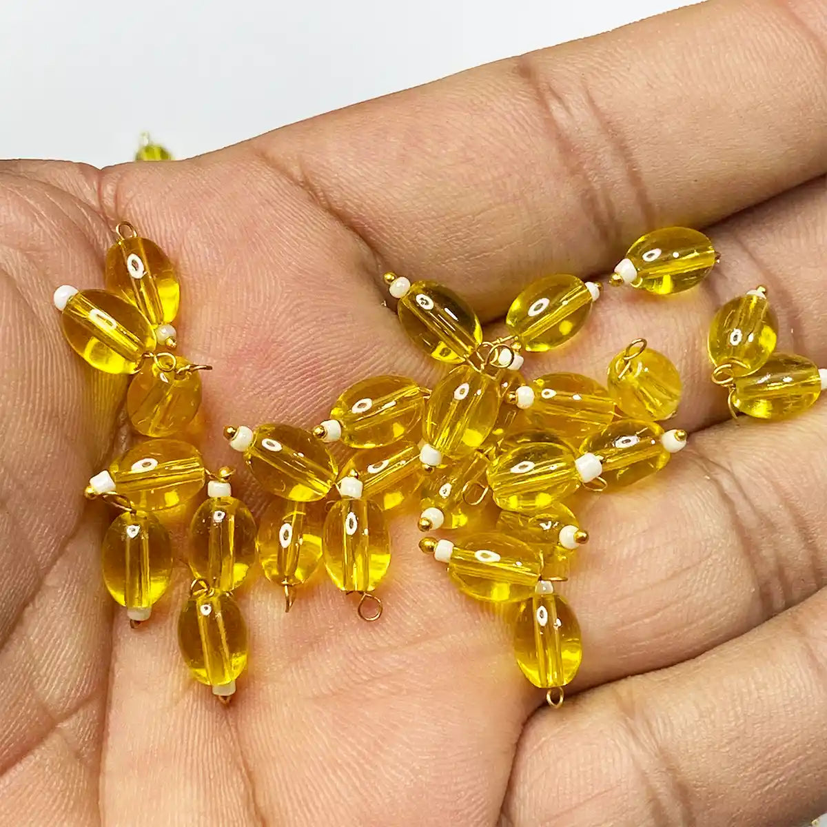 Hanging Beads Oval Shape Readymade Hook (8mmx6mm) Yellow Color