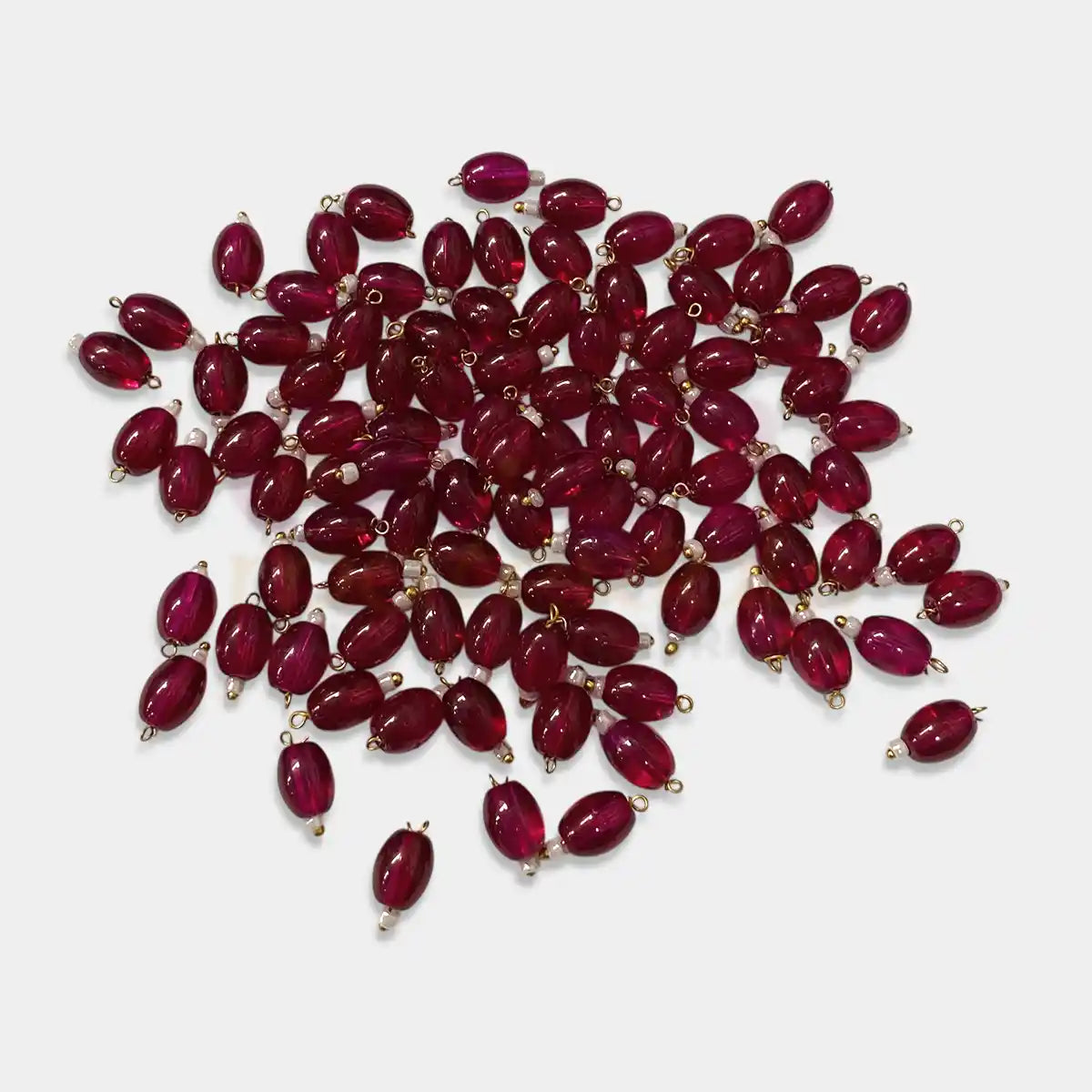 Hanging Beads Oval Shape Readymade Hook (8mmx6mm) Glassy Dark Magenta Color