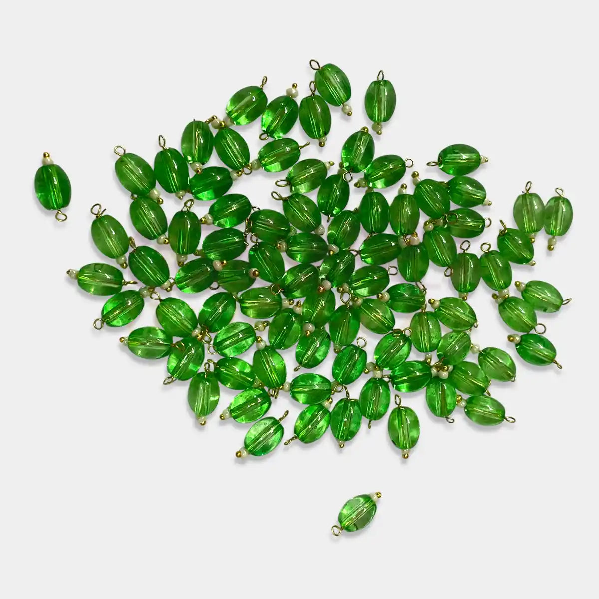 Hanging Beads Oval Shape Readymade Hook (8mmx6mm) Glassy Parrot Green Color