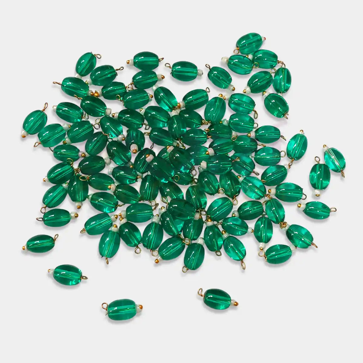 Hanging Beads Oval Shape Readymade Hook (8mmx6mm) Glassy Peacock Green Color