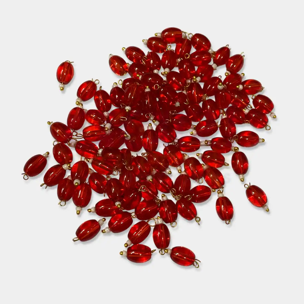 Hanging Beads Oval Shape Readymade Hook (8mmx6mm) Glassy Red Color