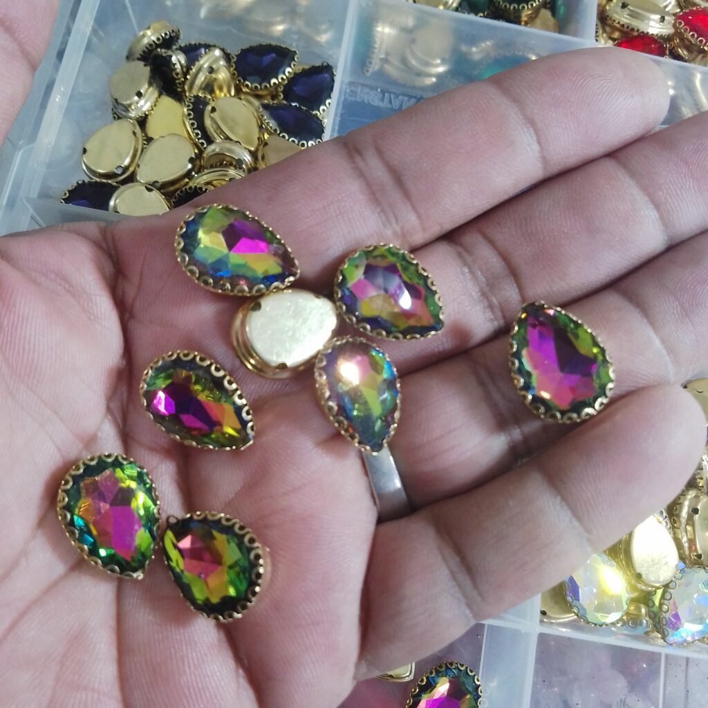Clip Stone MultiColor(Green with Rose) 18x14mm Drop Shape (1pc)