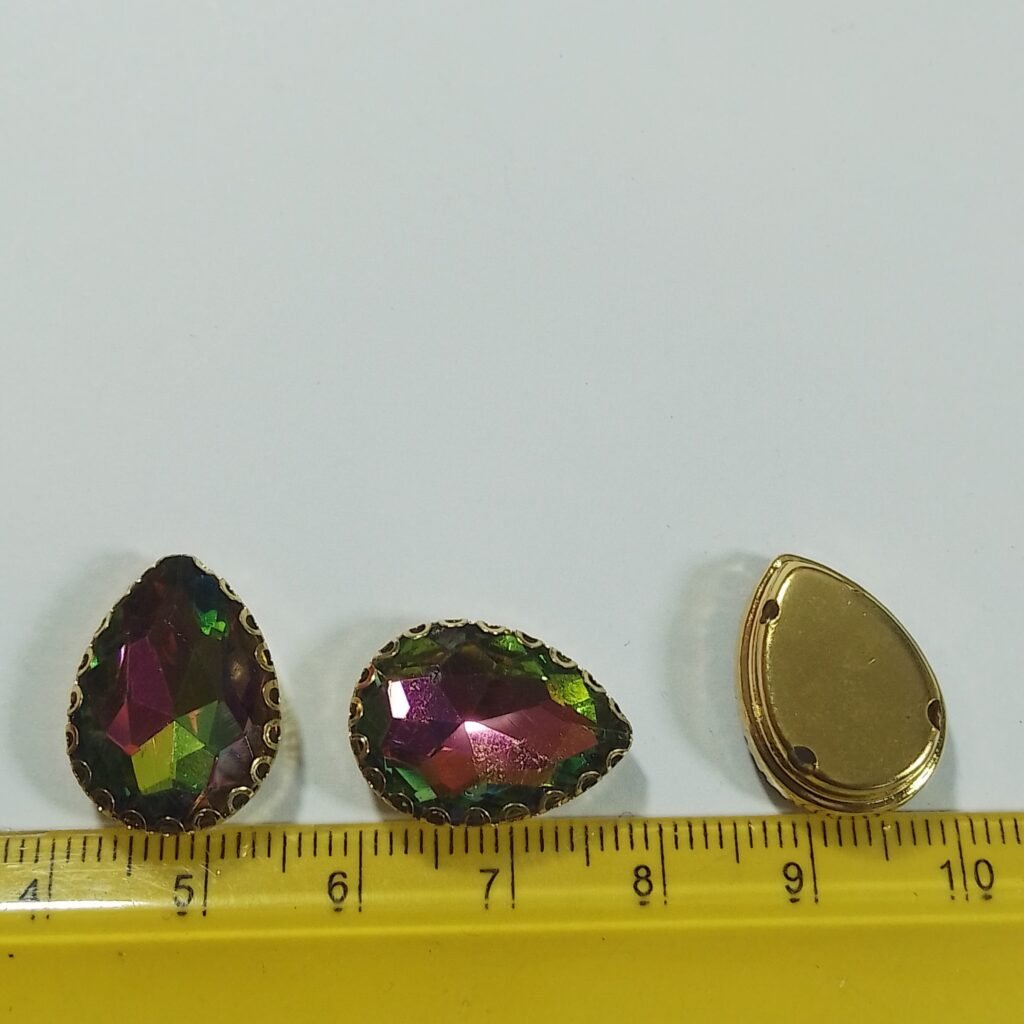 Clip Stone MultiColor(Green with Rose) 18x14mm Drop Shape (1pc)