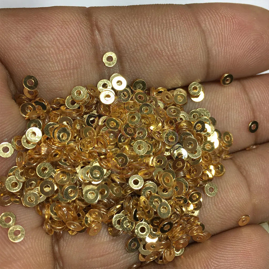 Jamki or Chamki Sequence or Round Shape Sewing Sequins 3MM Gold Color (10g)