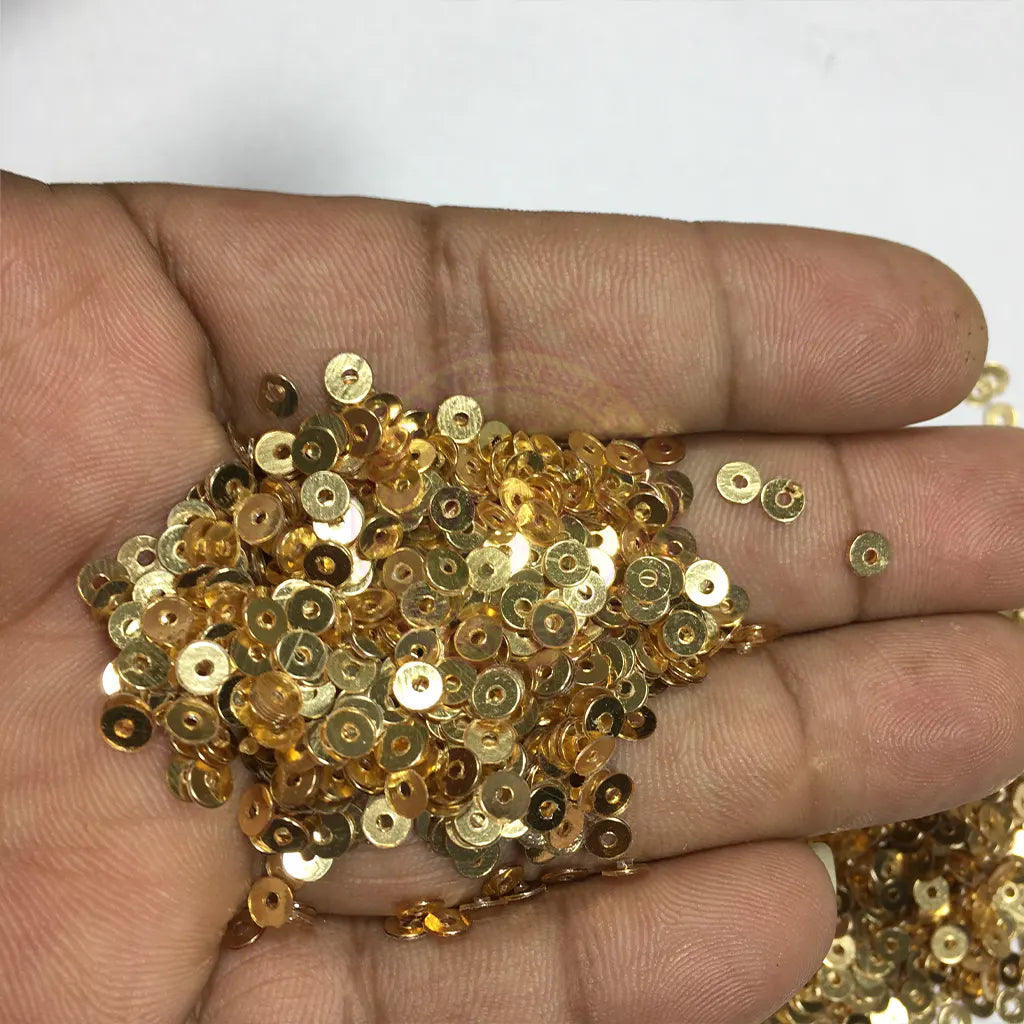 Jamki or Chamki Sequence or Round Shape Sewing Sequins Color Gold 4MM (10g)