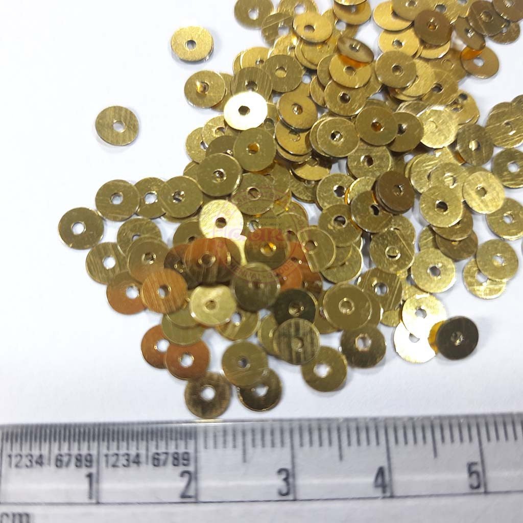Jamki or Chamki Sequence or Round Shape Sewing Sequins Color Bright or Yellow Gold 5MM (10g)