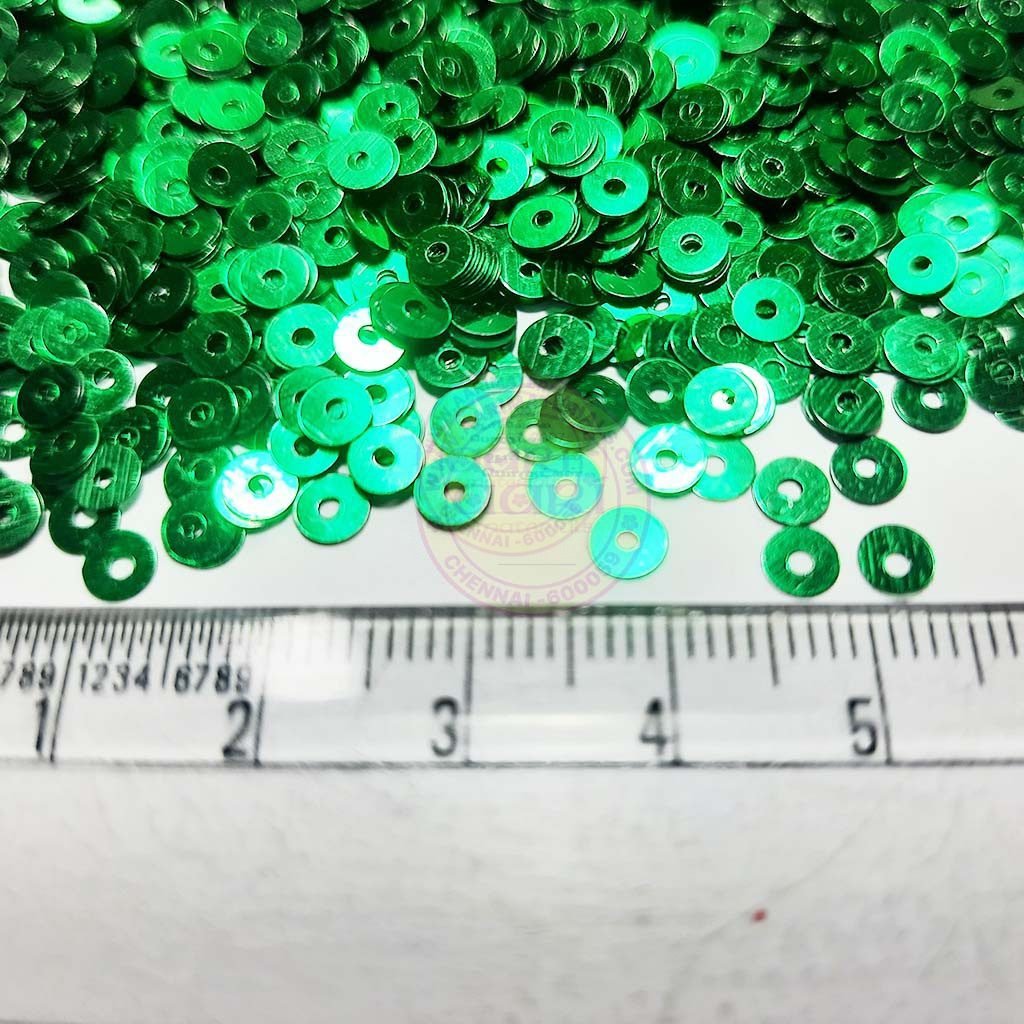 Jamki o rChamki Sequence or Round Shape Sewing Sequins Color Green 4MM (10grams)
