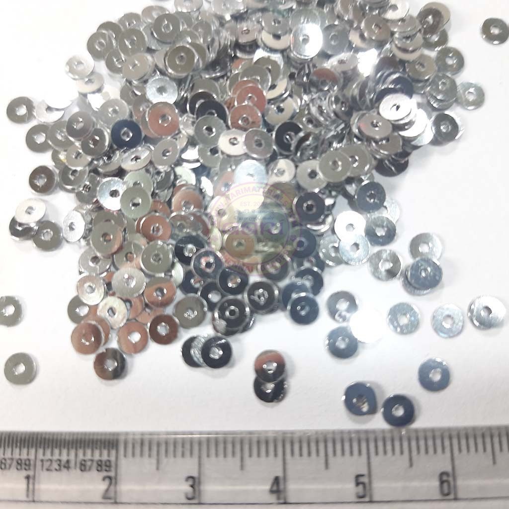 Jamki / Chamki Sequence / Round Shape Sewing Sequins Color Silver 4MM (10g)
