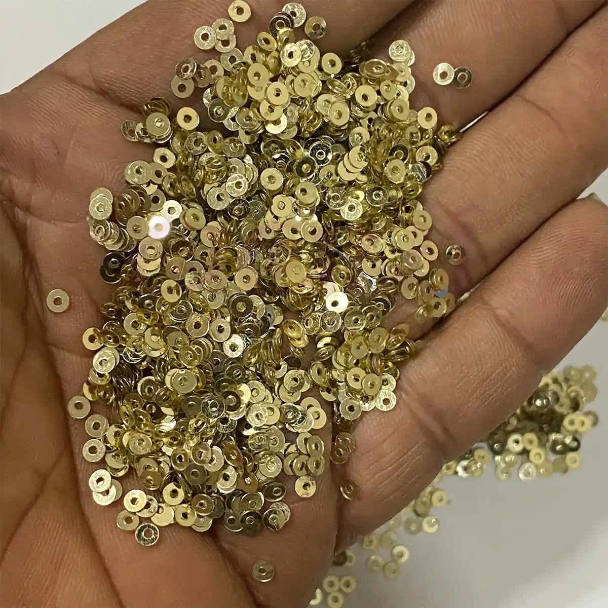 Jamki or Chamki Sequence or Round Shape Sewing Sequins Color Light Gold 3MM (10g)