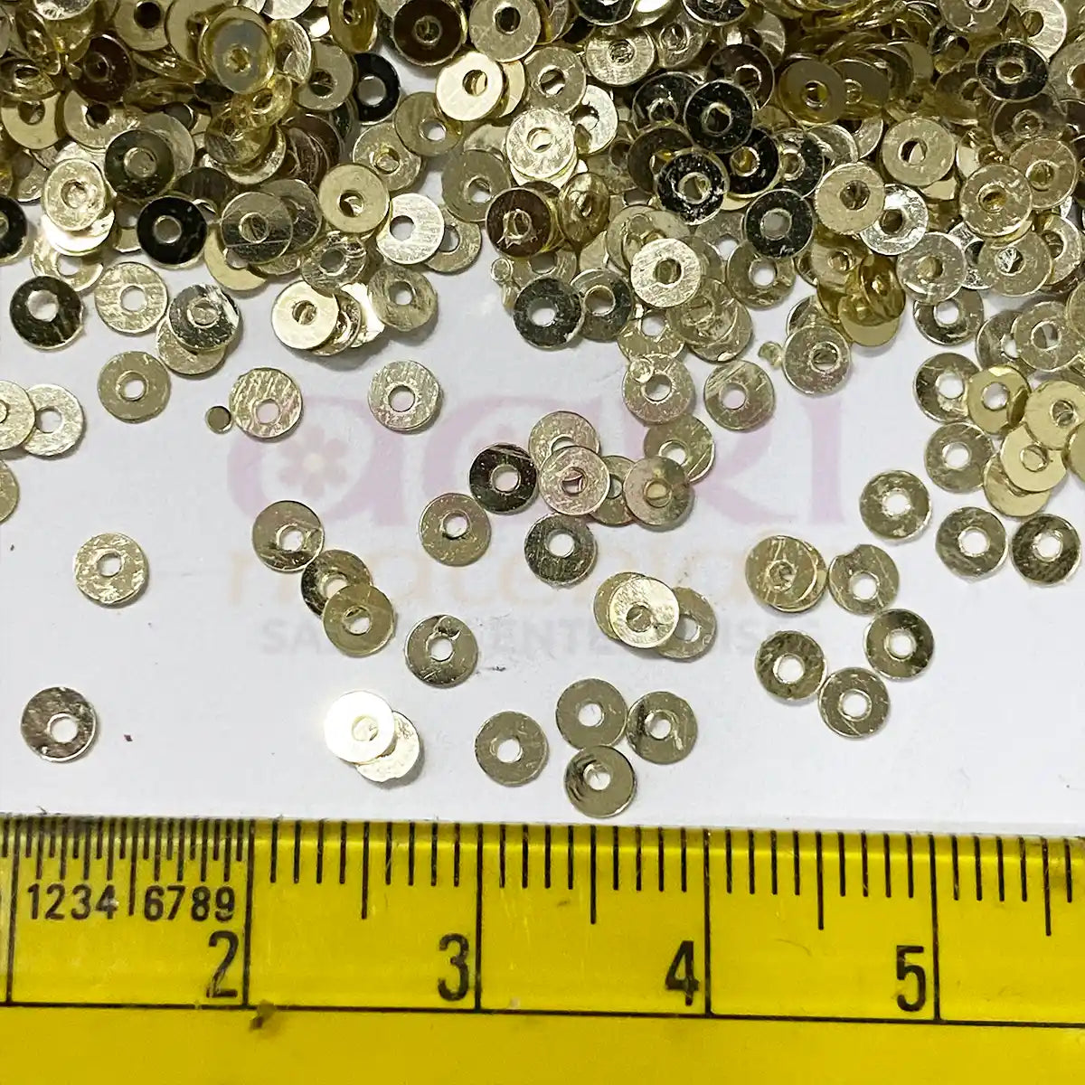 Jamki or Chamki Sequence or Round Shape Sewing Sequins Color Light Gold 3MM (10g)