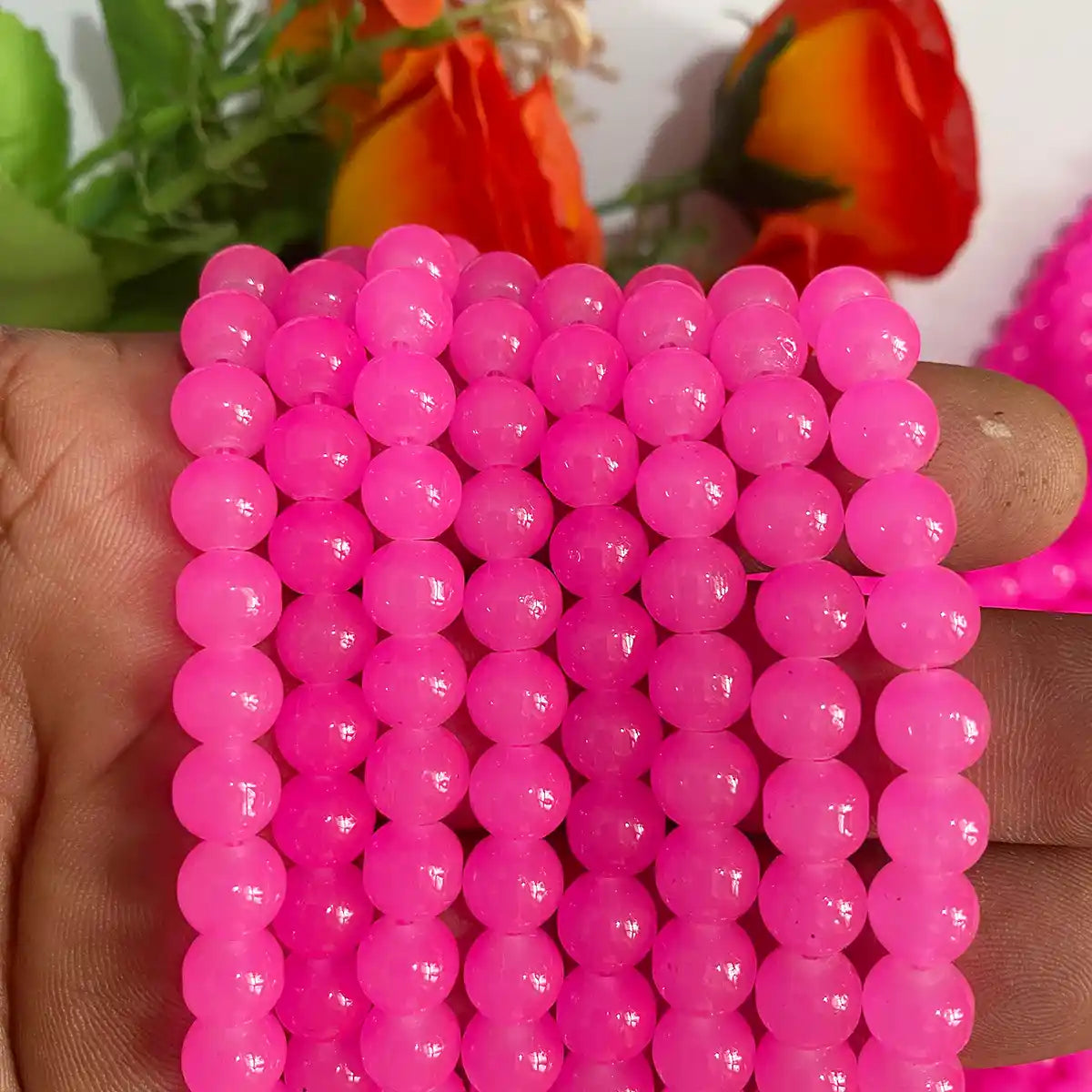 Jelly Glass beads Size 8mm Pink Color (1Line)