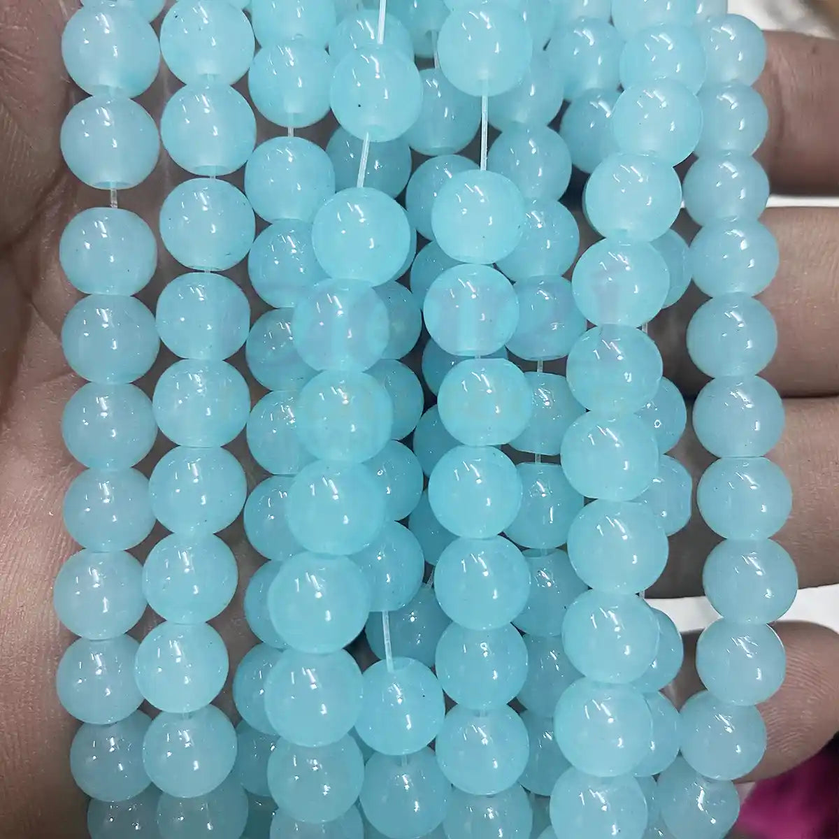Jelly Glass beads Size 8mm Sky Blue Color (1Line)