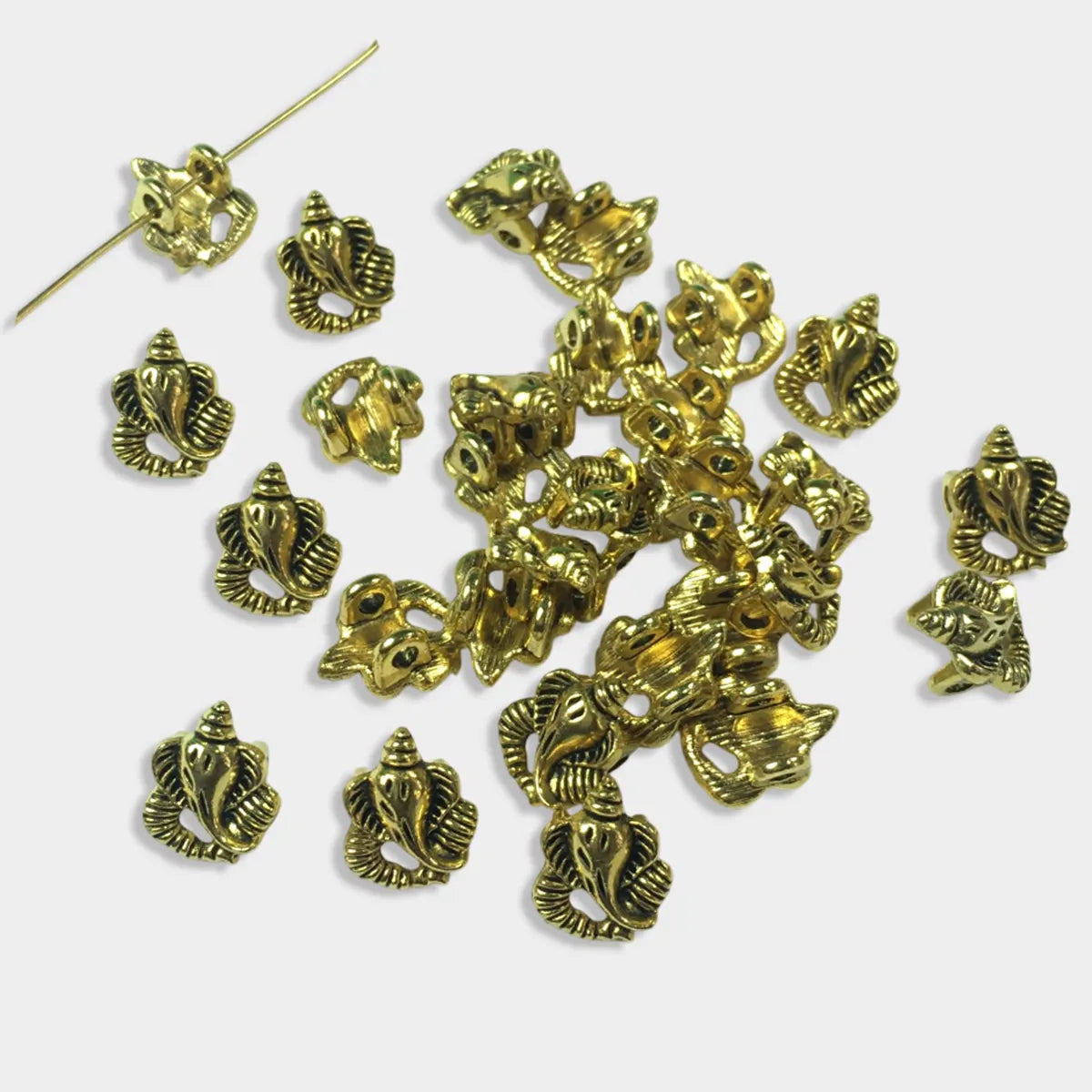 Jewellery Making Metal Charms - Findings (Gold Ganesh, Pack of 12 Pieces)