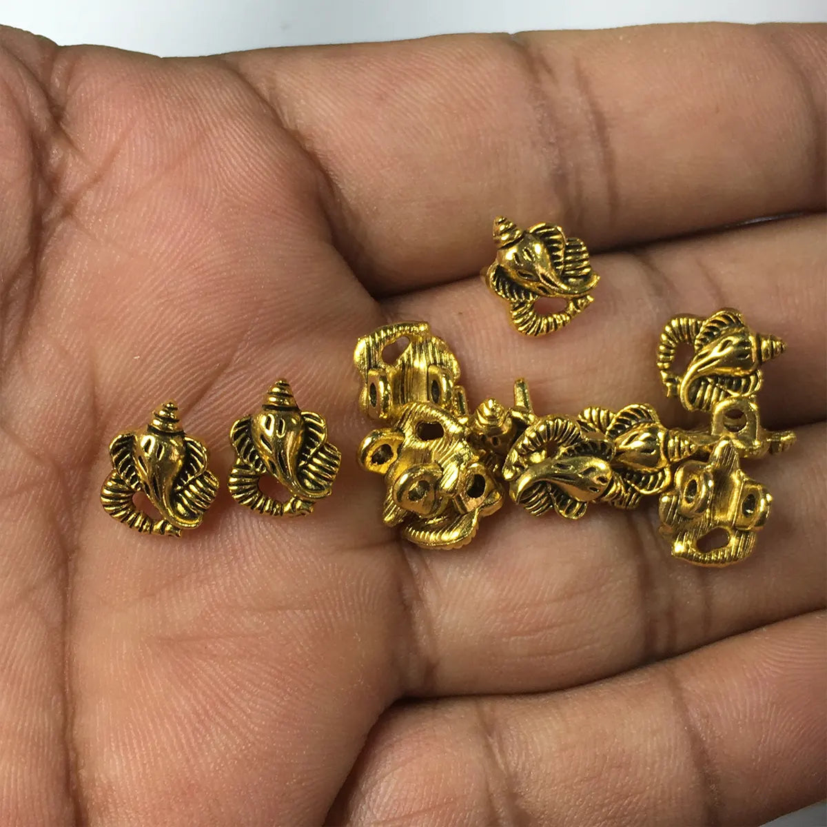 Jewellery Making Metal Charms - Findings (Gold Ganesh, Pack of 12 Pieces)