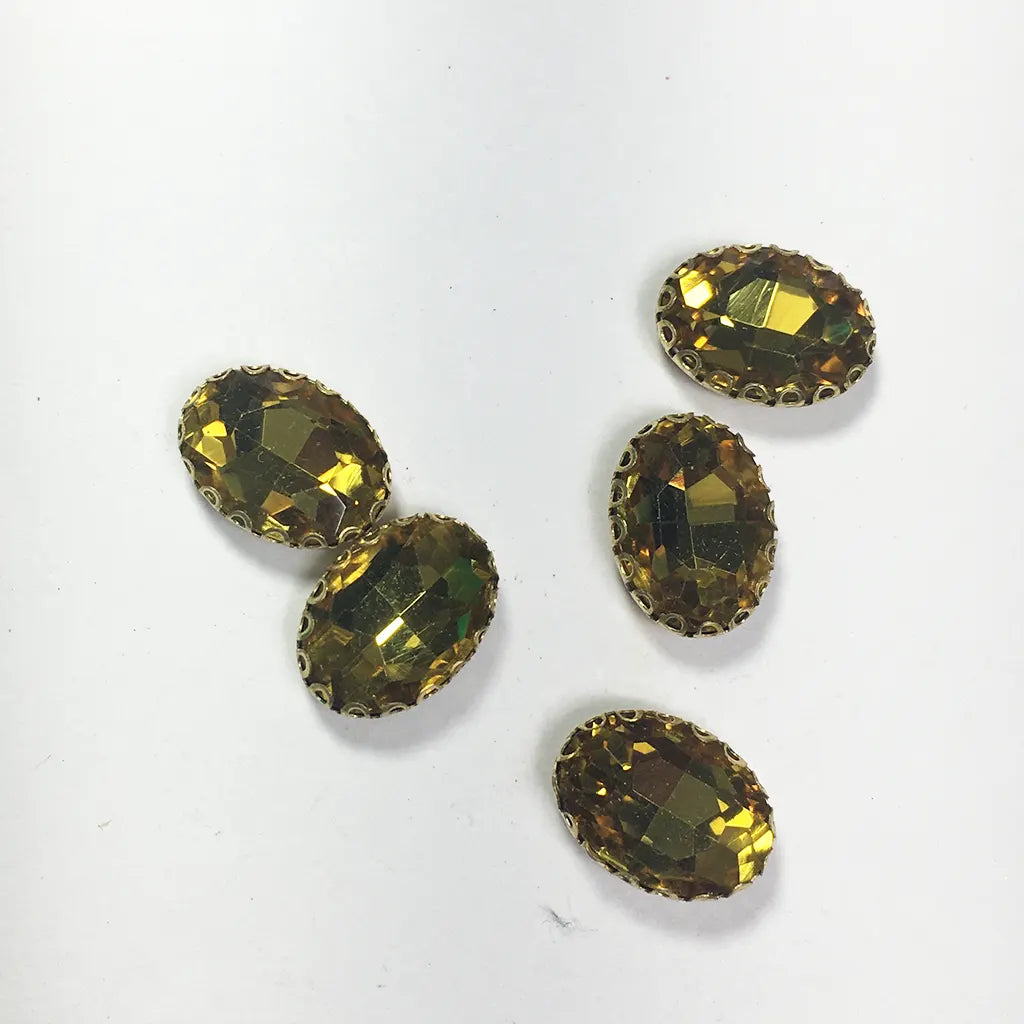 Kundan Clip Stone 14MMx10MM Oval Shape (5Pieces) Yellow