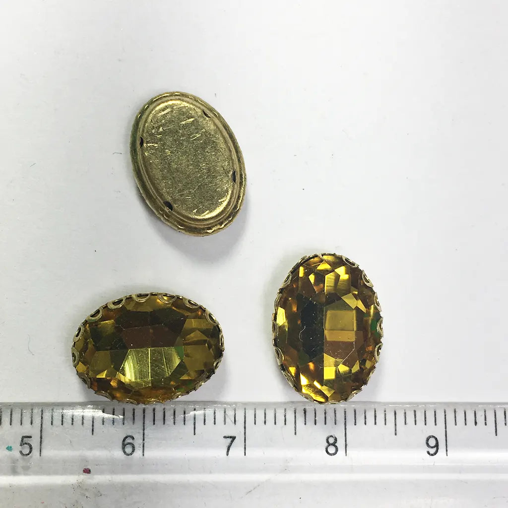 Kundan Clip Stone 14MMx10MM Oval Shape (5Pieces) Yellow