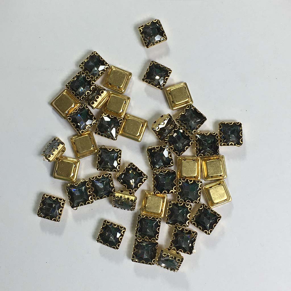 Kundan Clip Stone 8MM Square Shape (10Pieces) Black Color
