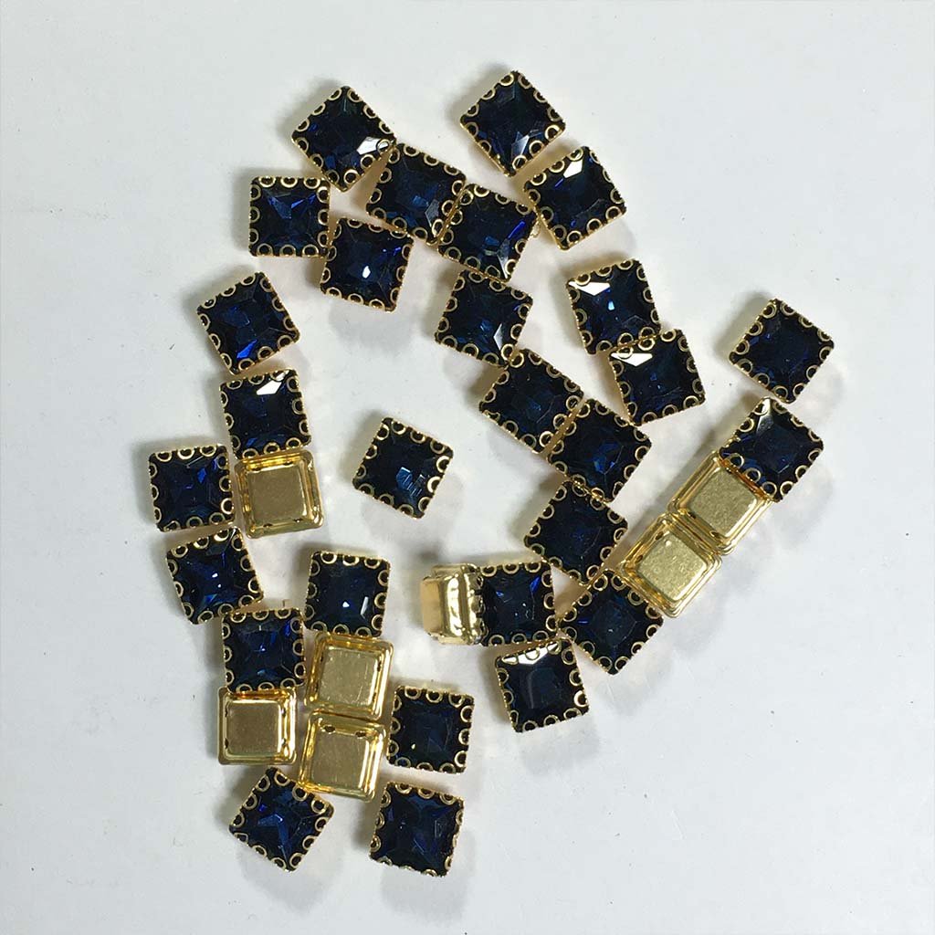 Kundan Clip Stone 8MM Square Shape (10Pieces) Dark/Navy Blue Color