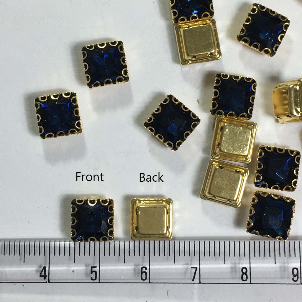 Kundan Clip Stone 8MM Square Shape (10Pieces) Dark/Navy Blue Color