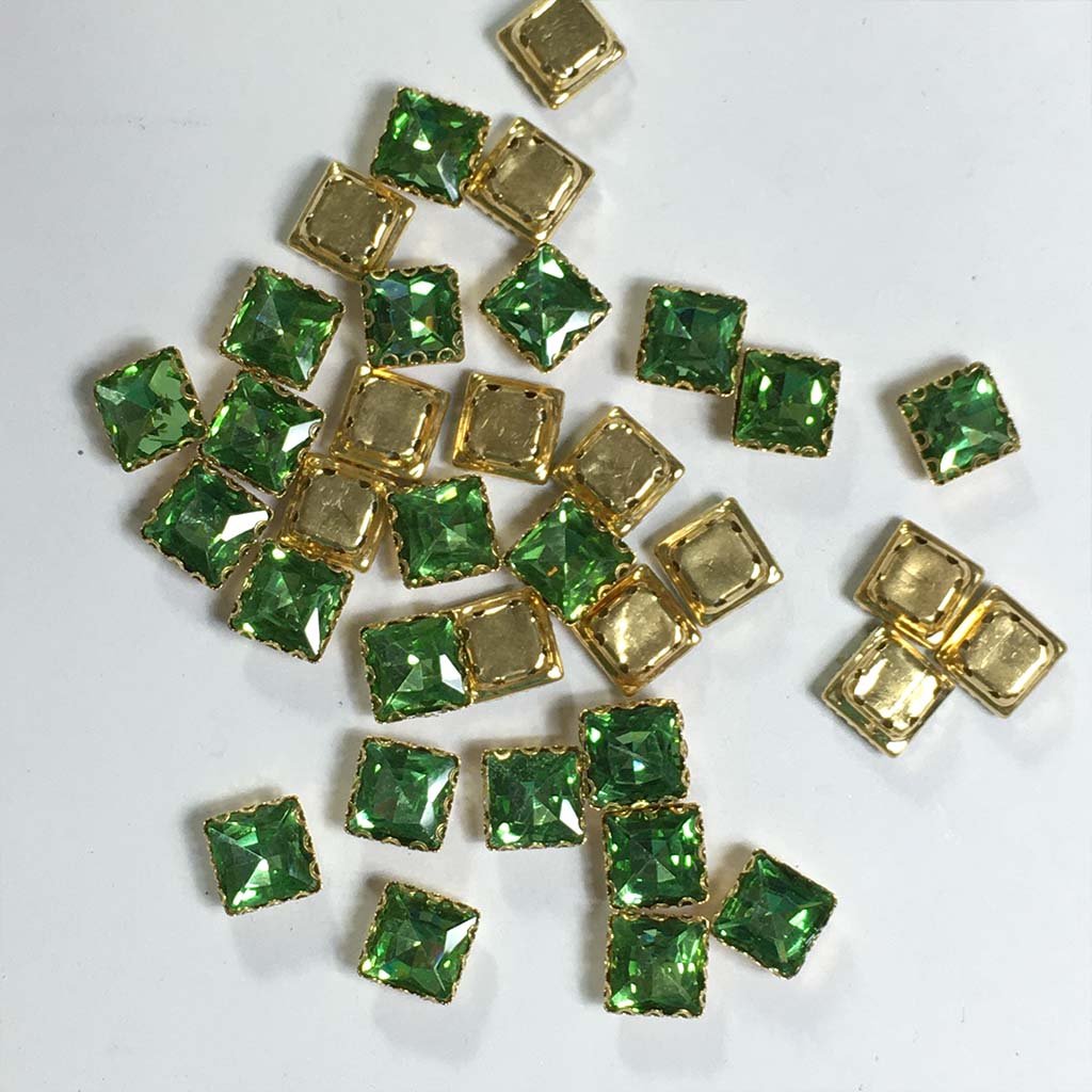 Kundan Clip Stone 8MM Square Shape (10Pieces) Light Green Color
