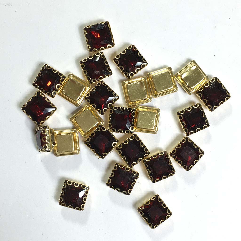 Kundan Clip Stone 8MM Square Shape (10Pieces) Maroon Red Color