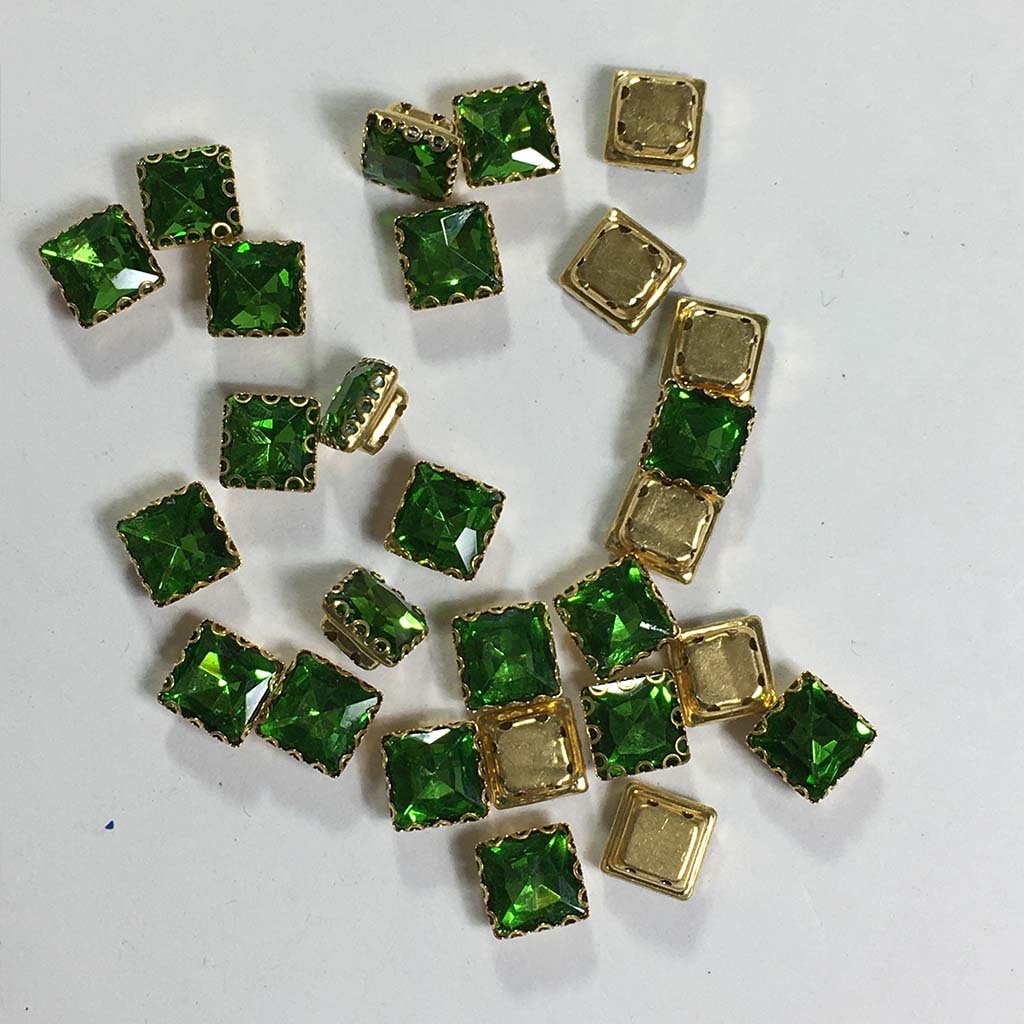 Kundan Clip Stone 8MM Square Shape (10Pieces) Parrot Green Color