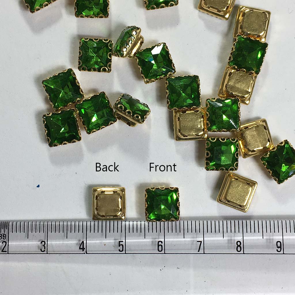 Kundan Clip Stone 8MM Square Shape (10Pieces) Parrot Green Color